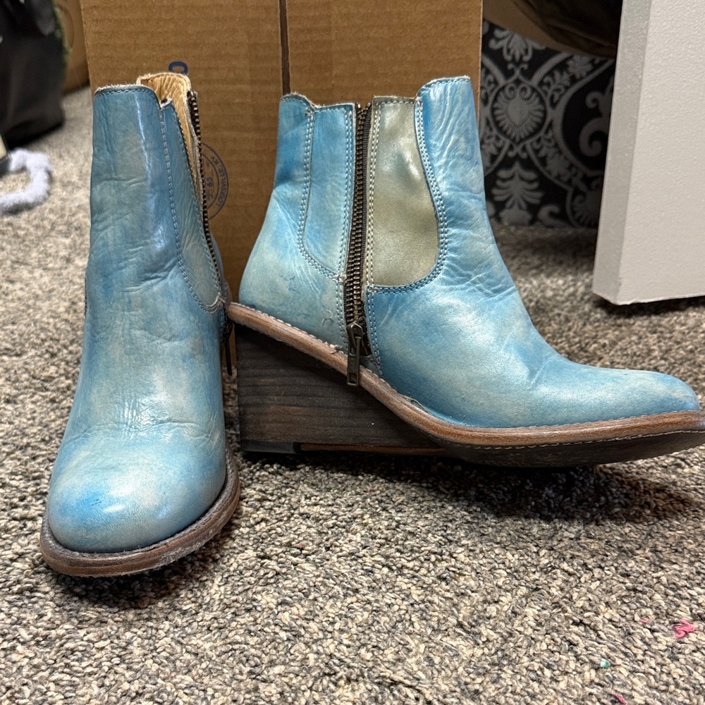 Bed Stu Distressed Blue Ankle Booties